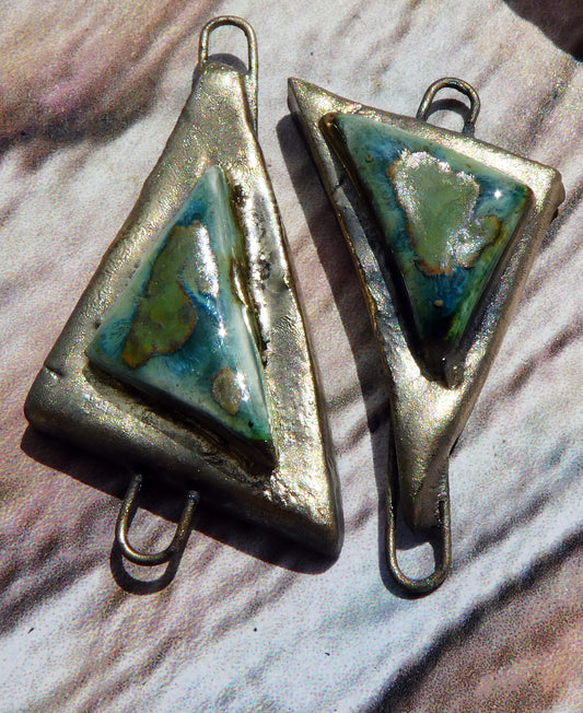 Ceramic Aymmetric Triangle  Moulded Connectors -Mystic Jade