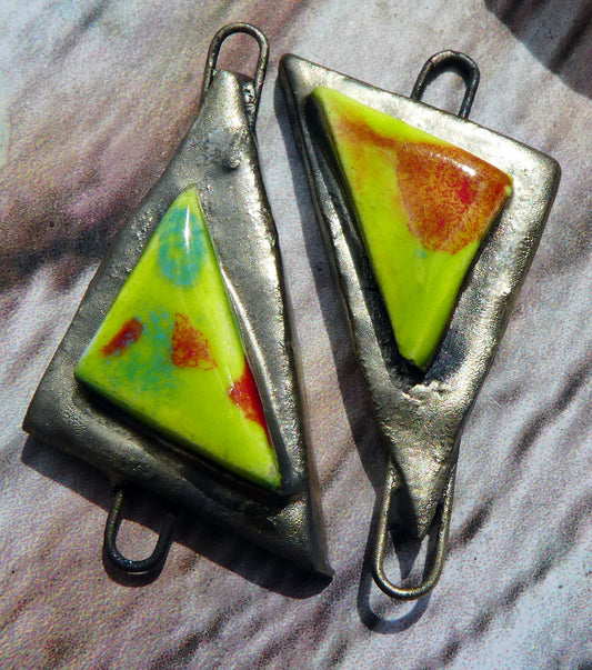 Ceramic Aymmetric Triangle  Moulded Connectors -Cherry Limeade
