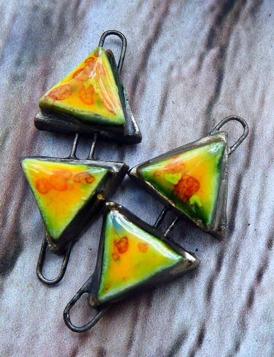 Ceramic Double Triangle Moulded Connectors -Sassy Orange