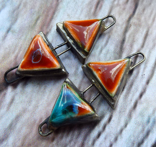 Ceramic Double Triangle Moulded Connectors -Vermillion Sunburst