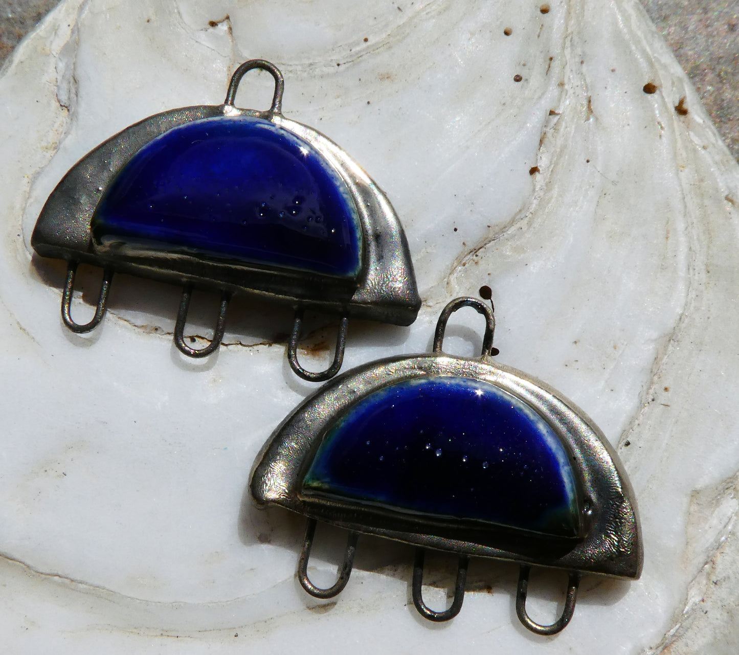 Ceramic Semi Circle Three Hoop Moulded Connectors -Mirror Blue