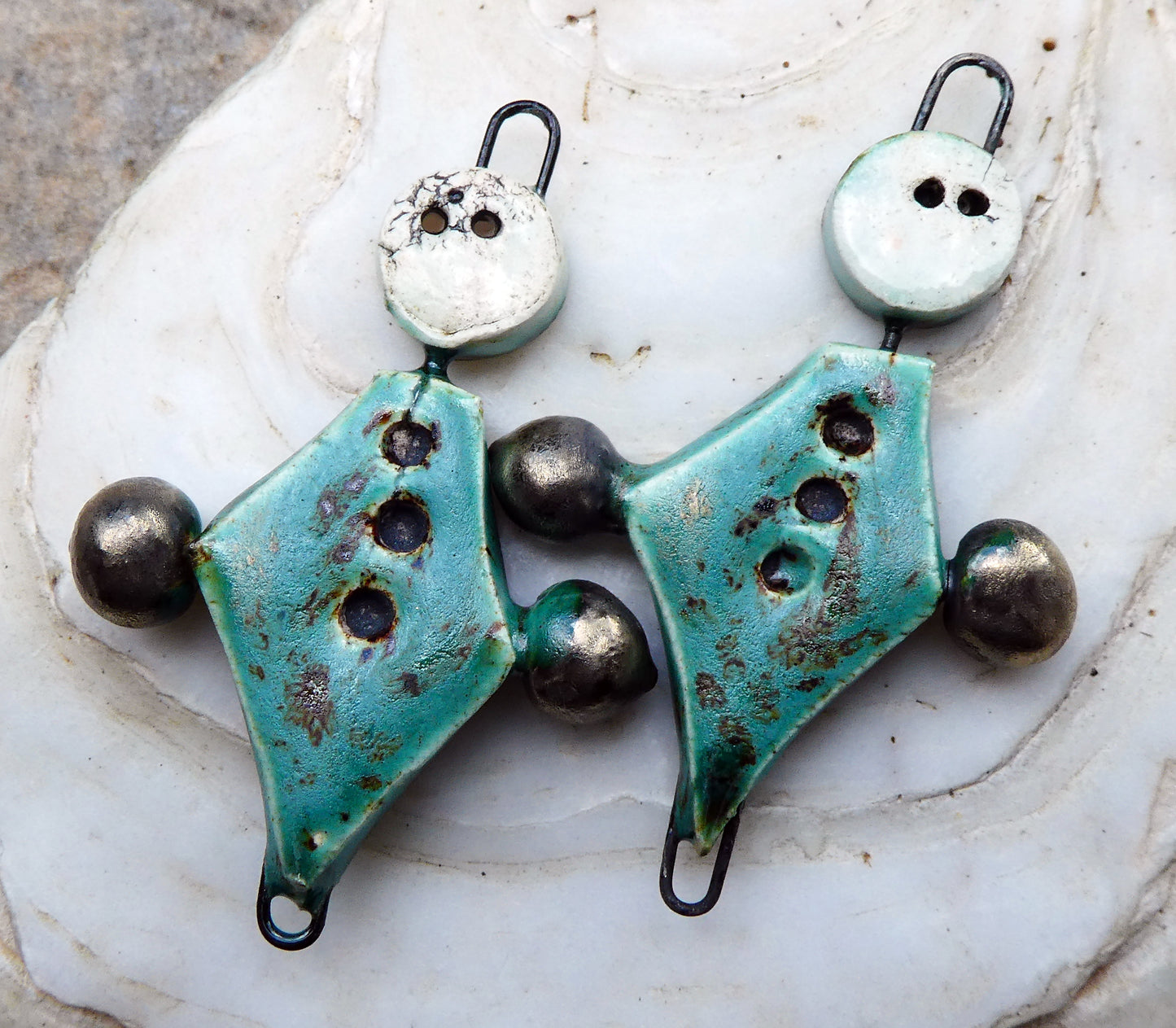 Ceramic Simple Souls Connectors - Turquoise Sprinkle