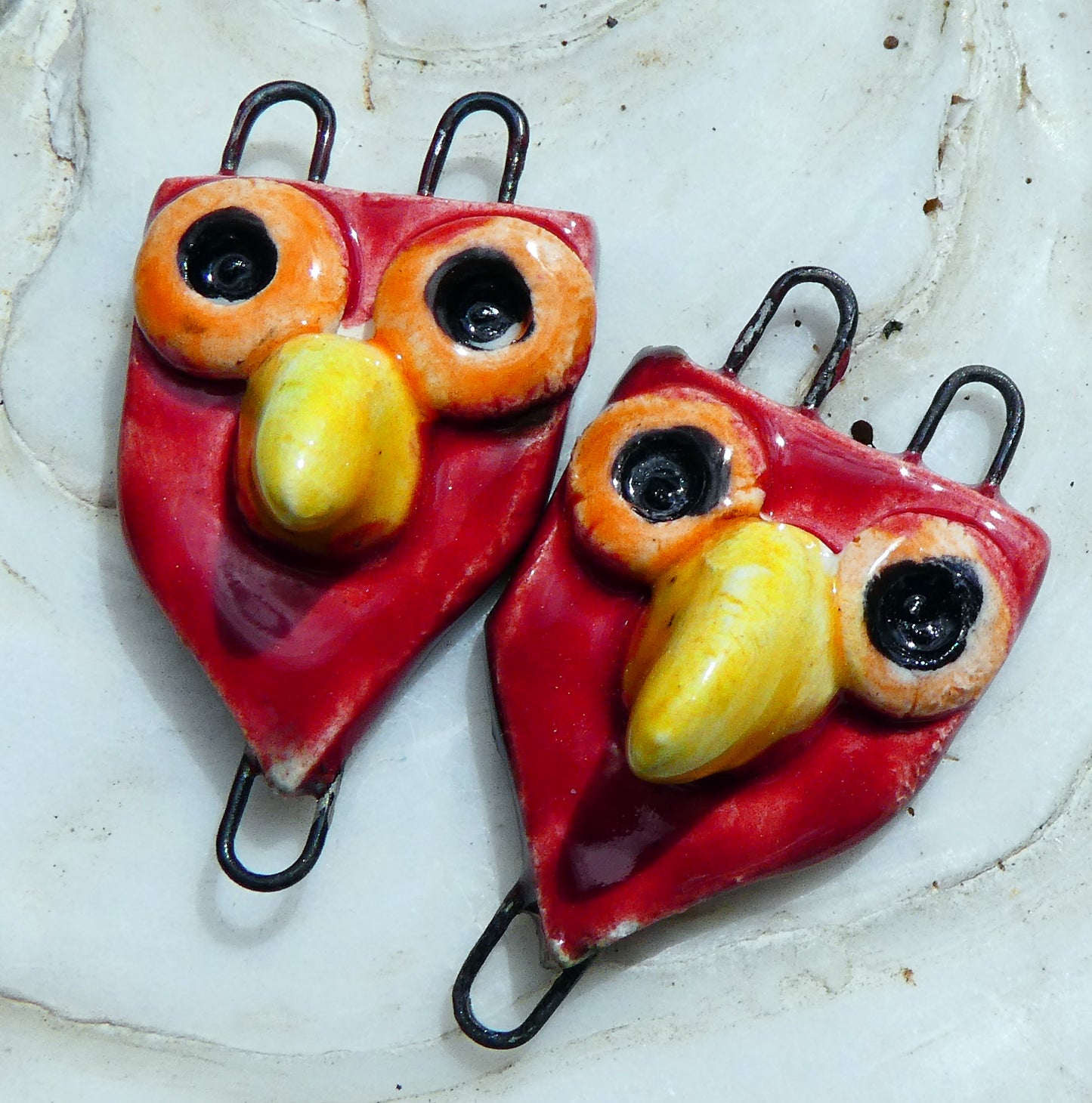 Ceramic Bird Totem Connectors - Red