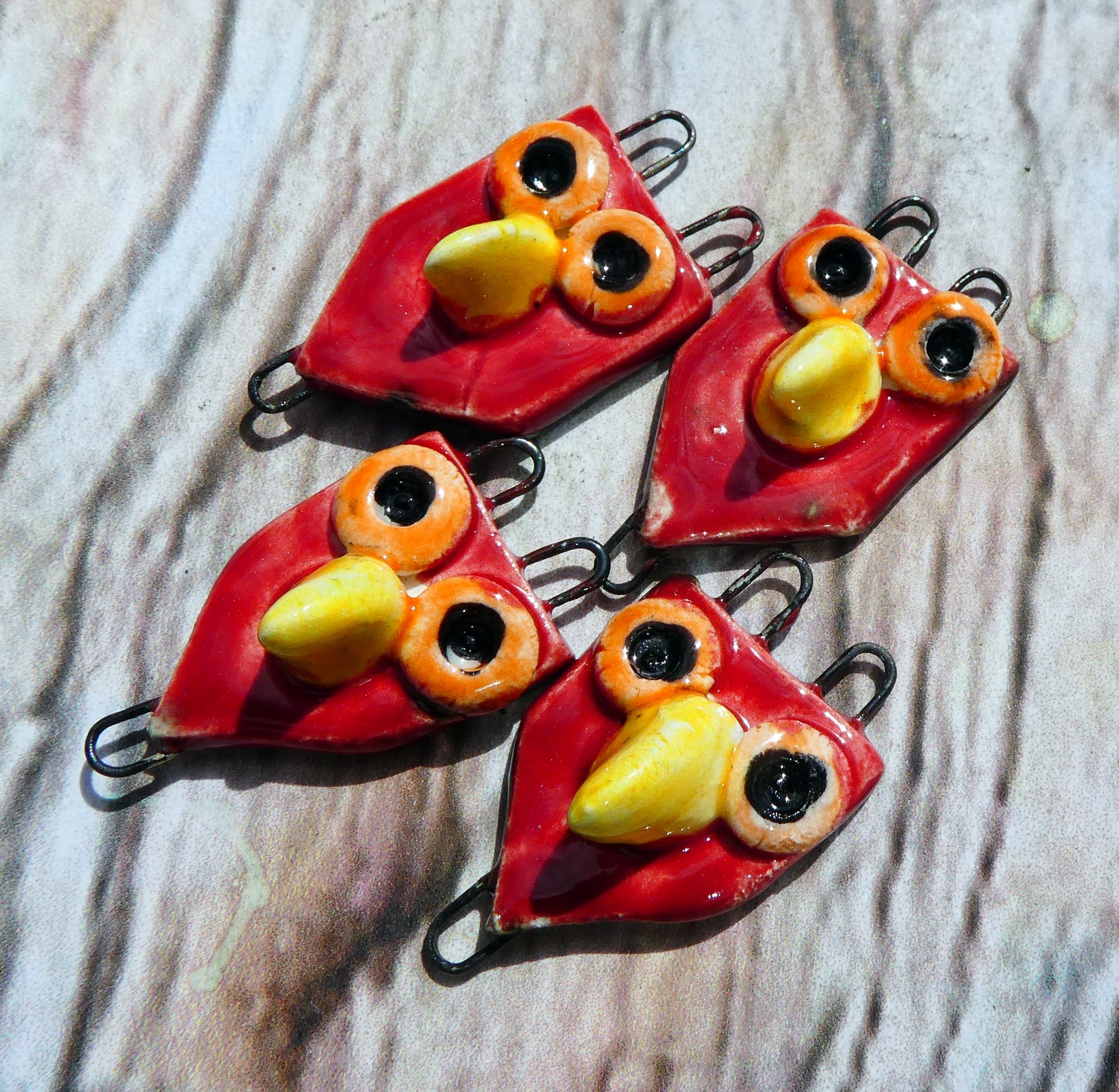 Ceramic Bird Totem Connectors - Red