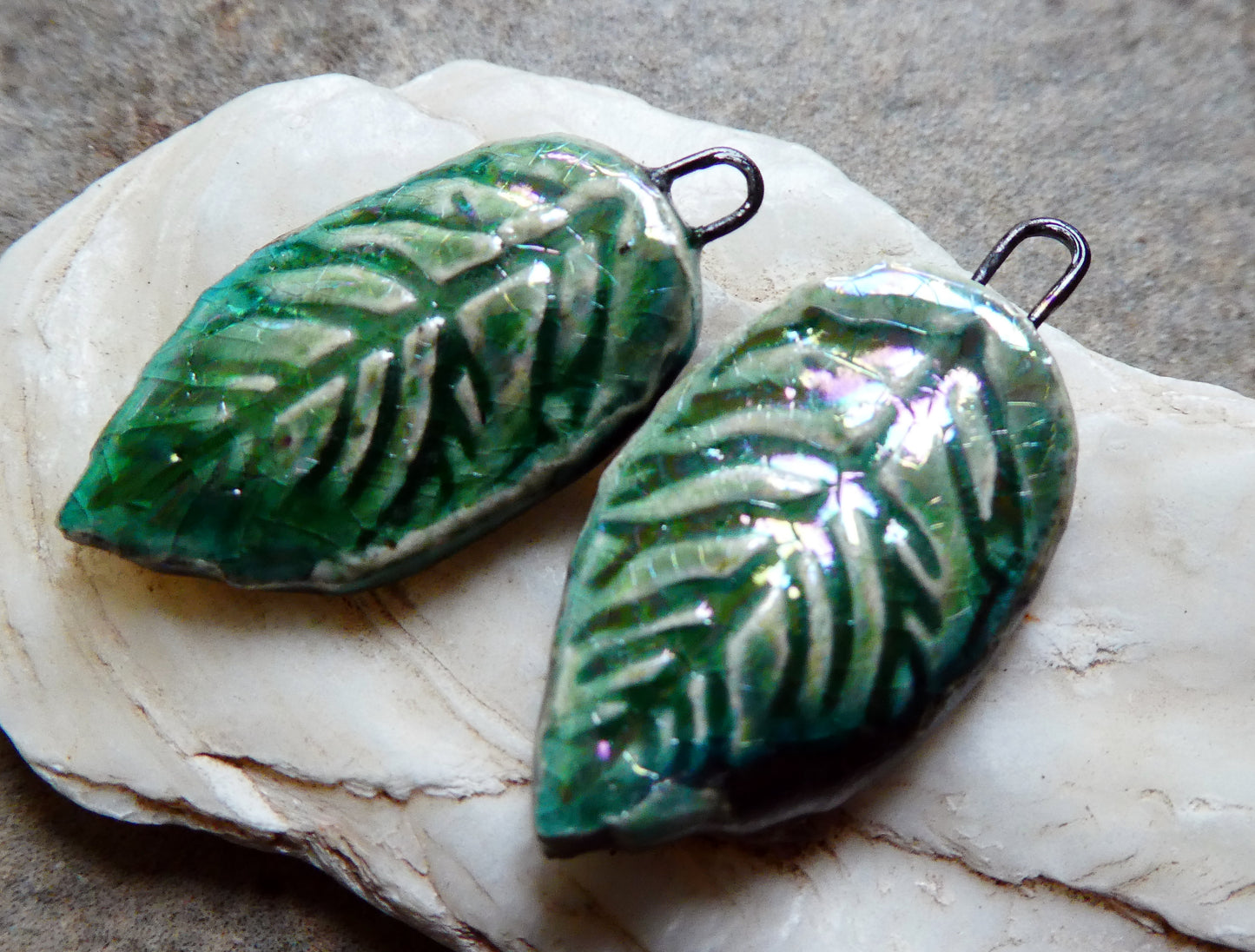 Ceramic Lustrous Leaf Charms- Algae Bloom