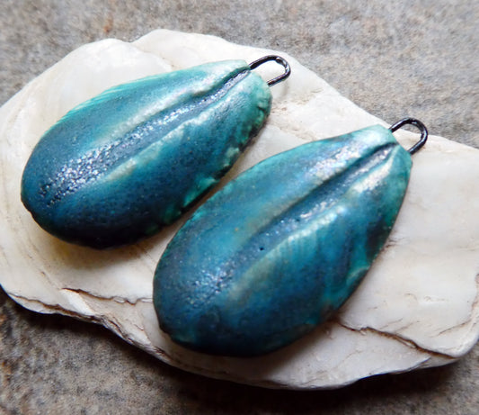 Ceramic Feather Charms- Antique Turquoise