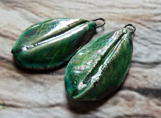 Ceramic Lustrous Feather Charms- Algae Bloom