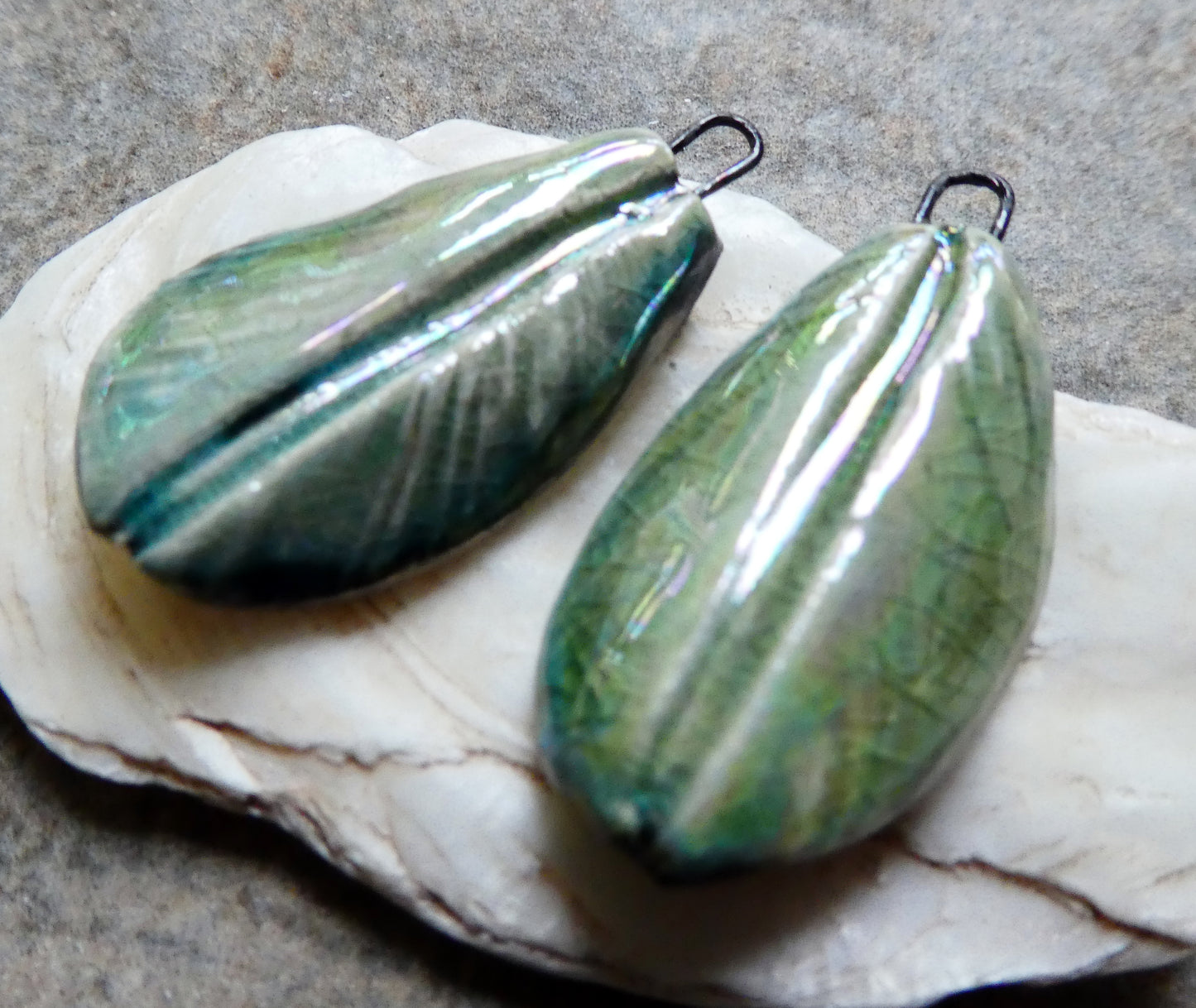 Ceramic Lustrous Feather Charms- Green Tea
