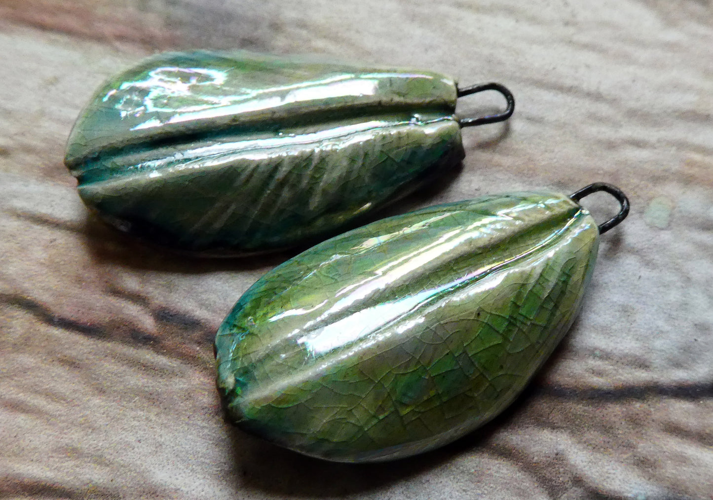 Ceramic Lustrous Feather Charms- Green Tea