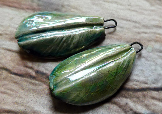 Ceramic Lustrous Feather Charms- Green Tea