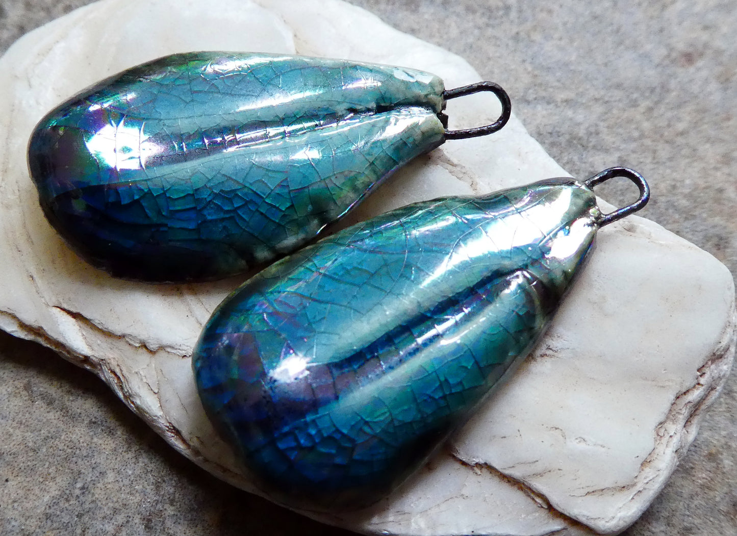 Ceramic Lustrous Feather Charms- Oriental Blue