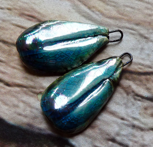 Ceramic Lustrous Feather Charms- Oriental Blue