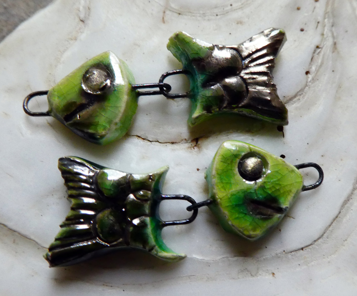 Ceramic Shimmering Lustrous Fish Dangles- Lime