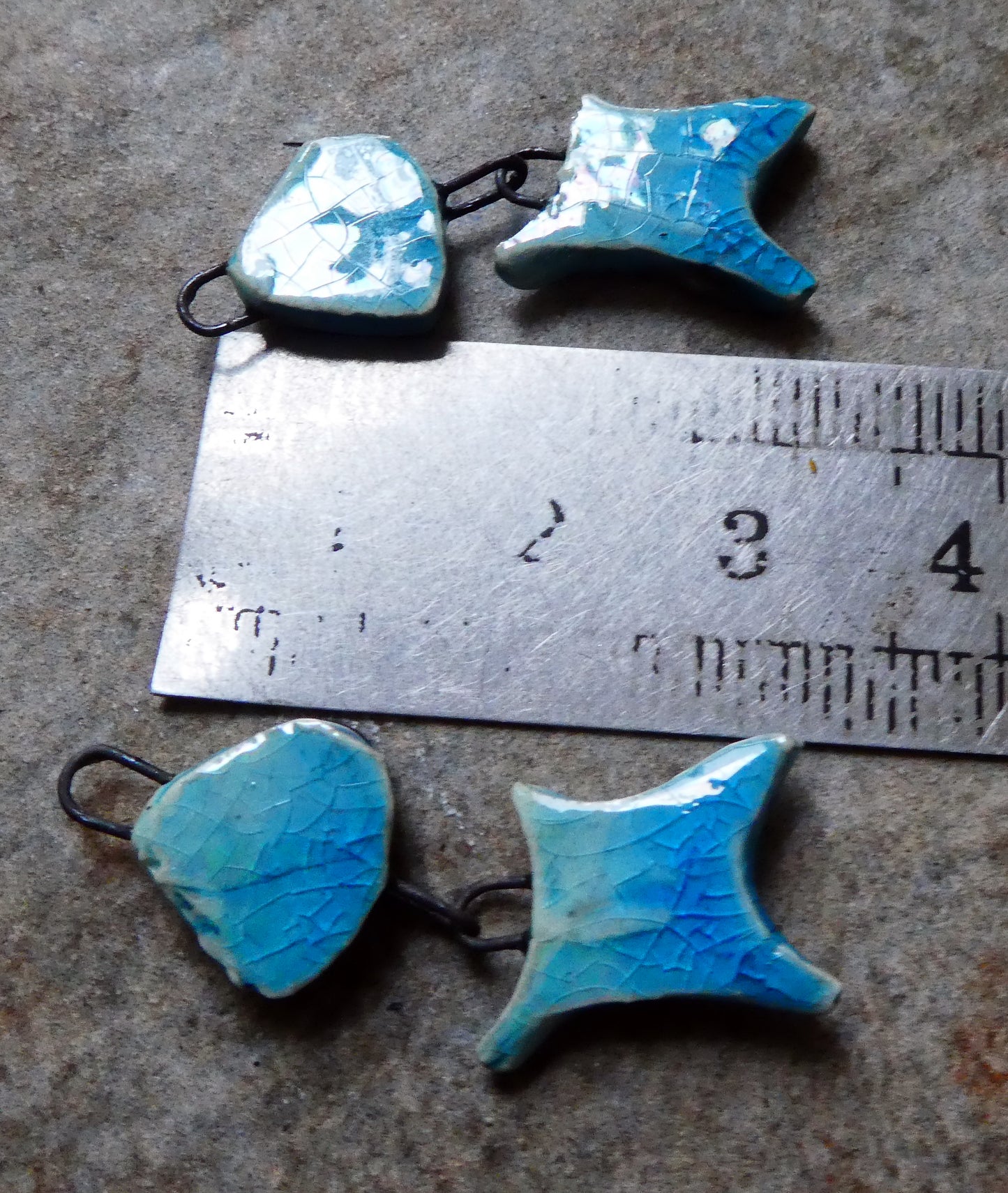 Ceramic Shimmering Lustrous Fish Dangles- Taunton Turquoise