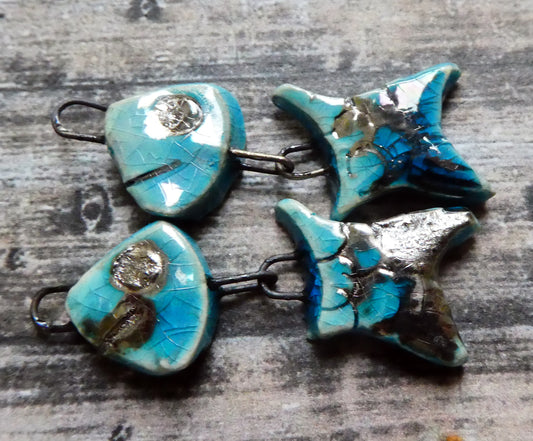Ceramic Shimmering Lustrous Fish Dangles- Taunton Turquoise