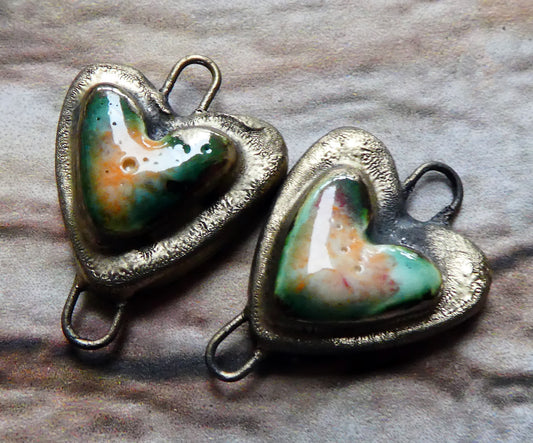 Ceramic Little Moulded Heart Connectors -Poppy Field