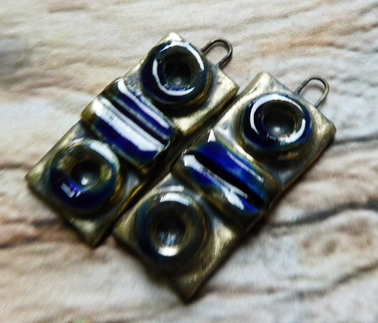 Ceramic Moulded Tablet Charms #2- Mirror Blue