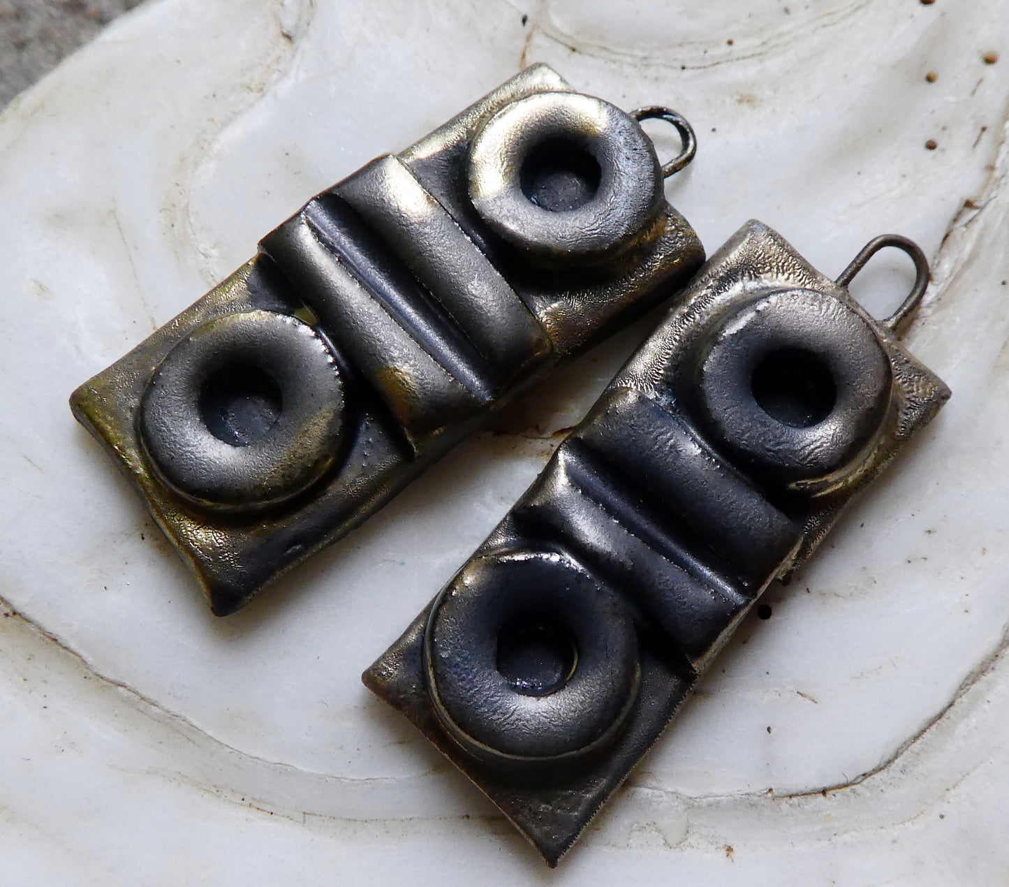 Ceramic Moulded Tablet Charms #2- Pewter