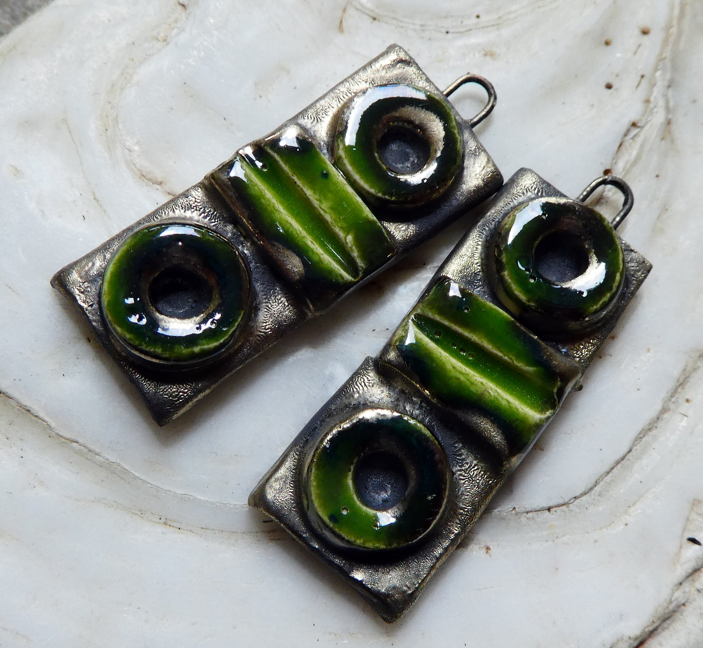 Ceramic Moulded Tablet Charms #2- Lime