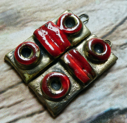 Ceramic Moulded Tablet Charms #2- Bright Red