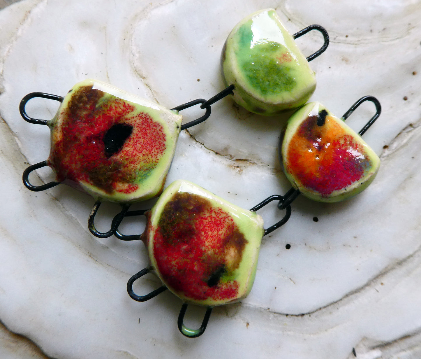 Ceramic Three Hoop Dangle Connectors -Mixed Melon