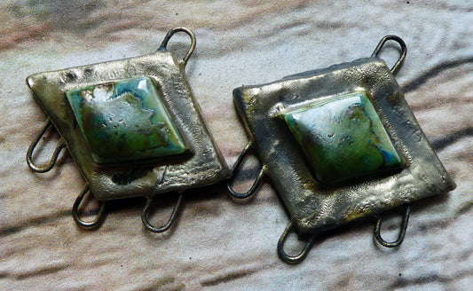 Ceramic Moulded Three Hoop Connectors - Mystic Jade