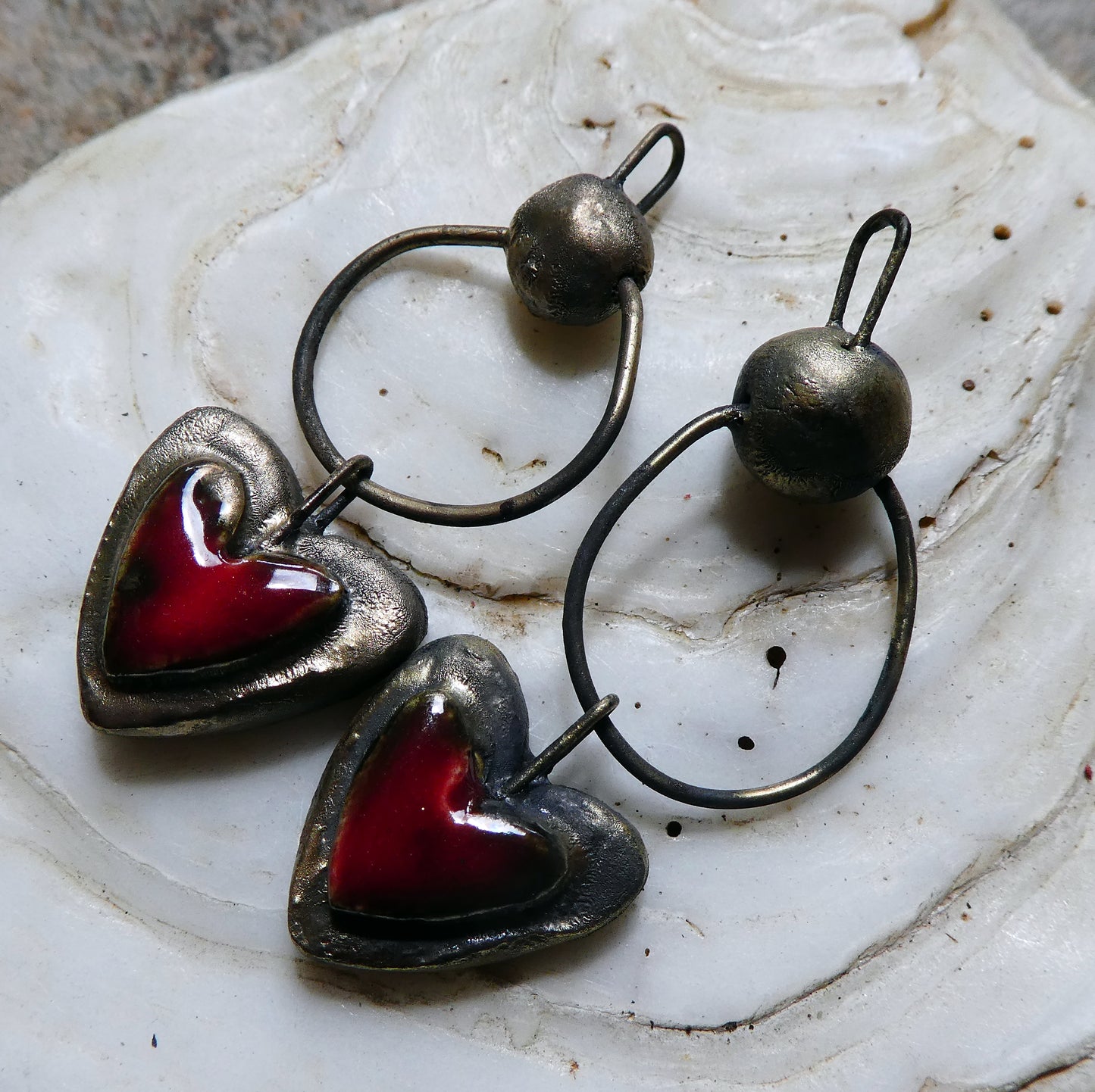 Ceramic Moulded Bobble and Heart Dangles - Pillar Box