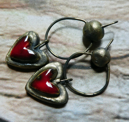 Ceramic Moulded Bobble and Heart Dangles - Pillar Box