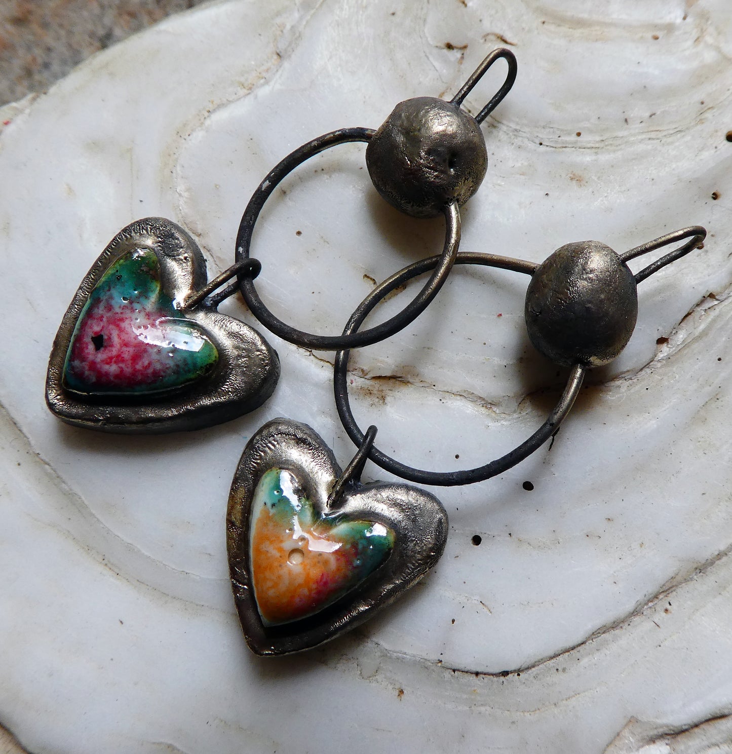 Ceramic Moulded Bobble and Heart Dangles - Poppy Field