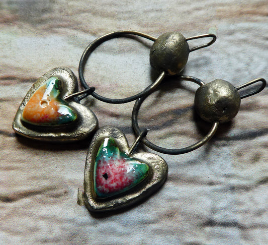 Ceramic Moulded Bobble and Heart Dangles - Poppy Field