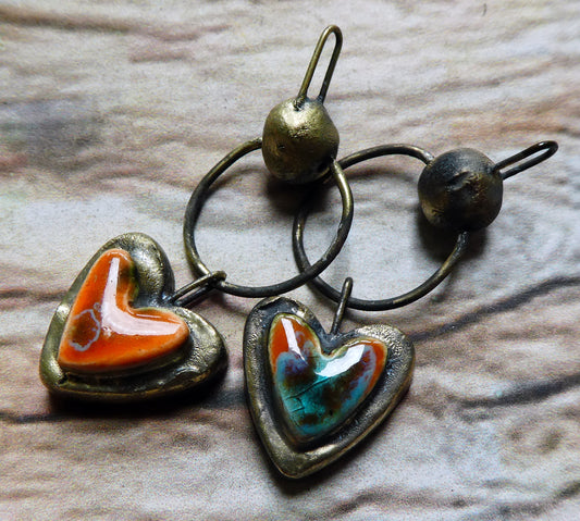 Ceramic Moulded Bobble and Heart Dangles - Vermillion Sunburst