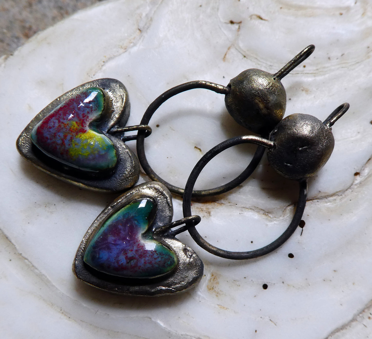 Ceramic Moulded Bobble and Heart Dangles -Floral Fantasy