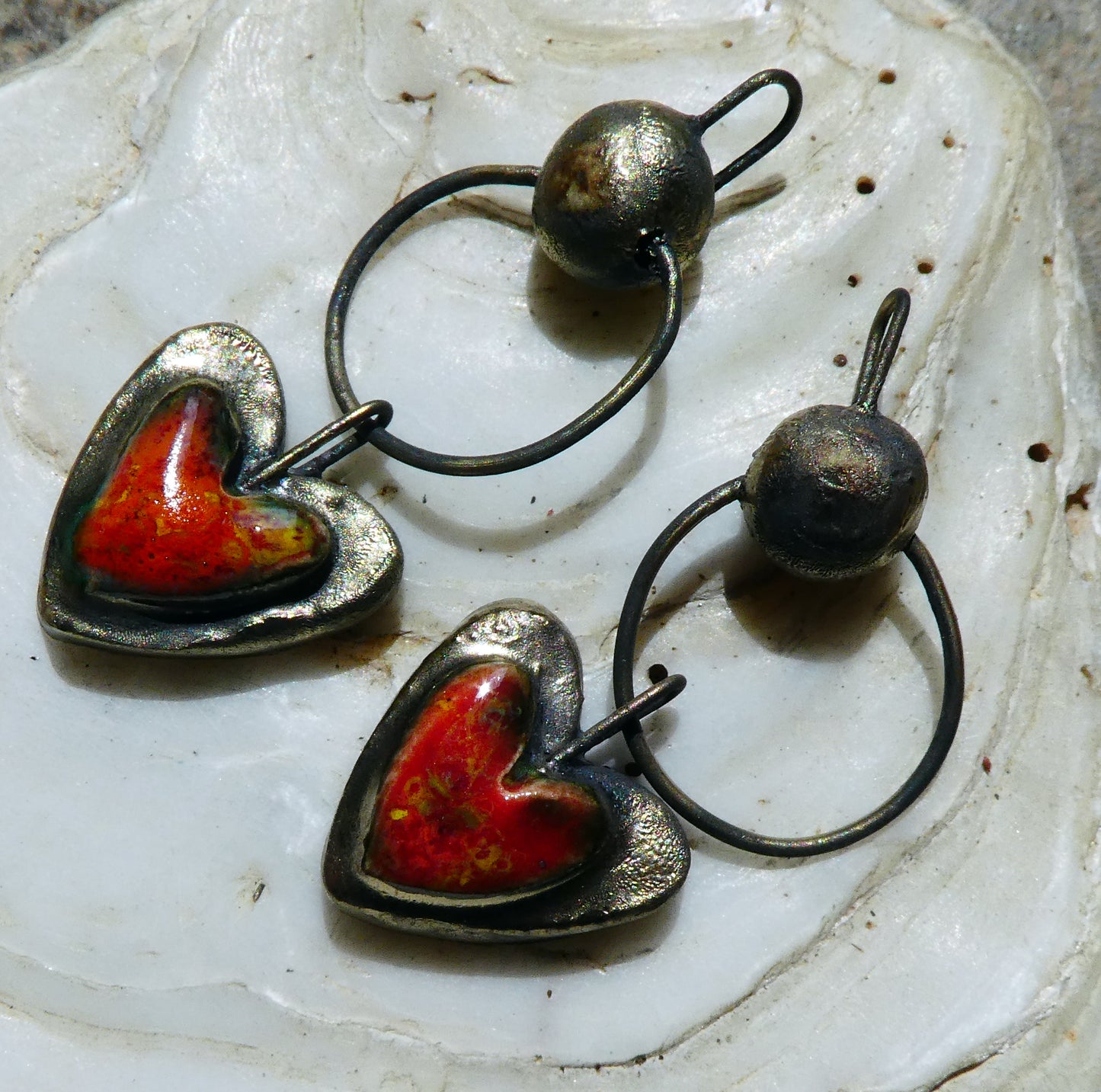 Ceramic Moulded Bobble and Heart Dangles -Firecracker