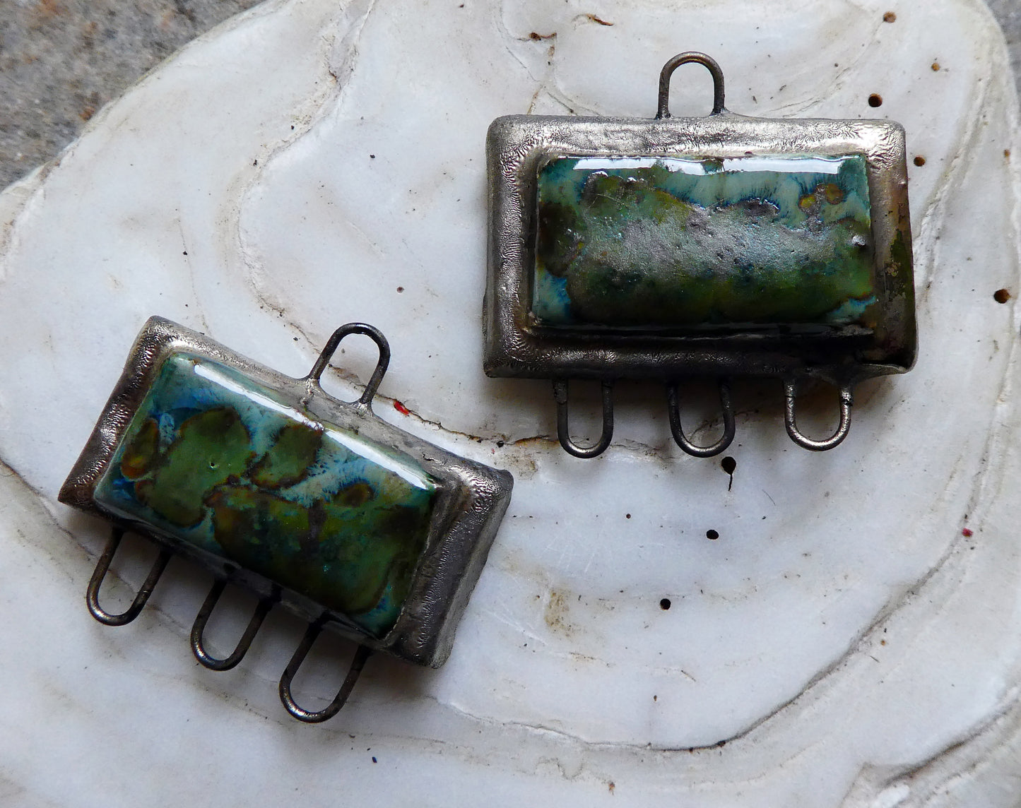 Ceramic Moulded Oblong Connectors- Mystic Jade