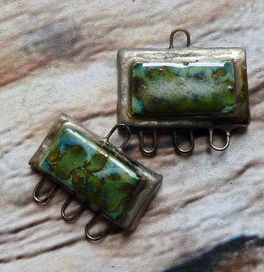 Ceramic Moulded Oblong Connectors- Mystic Jade