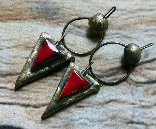Ceramic Moulded Bobble and Triangle Dangles - Pillar Box