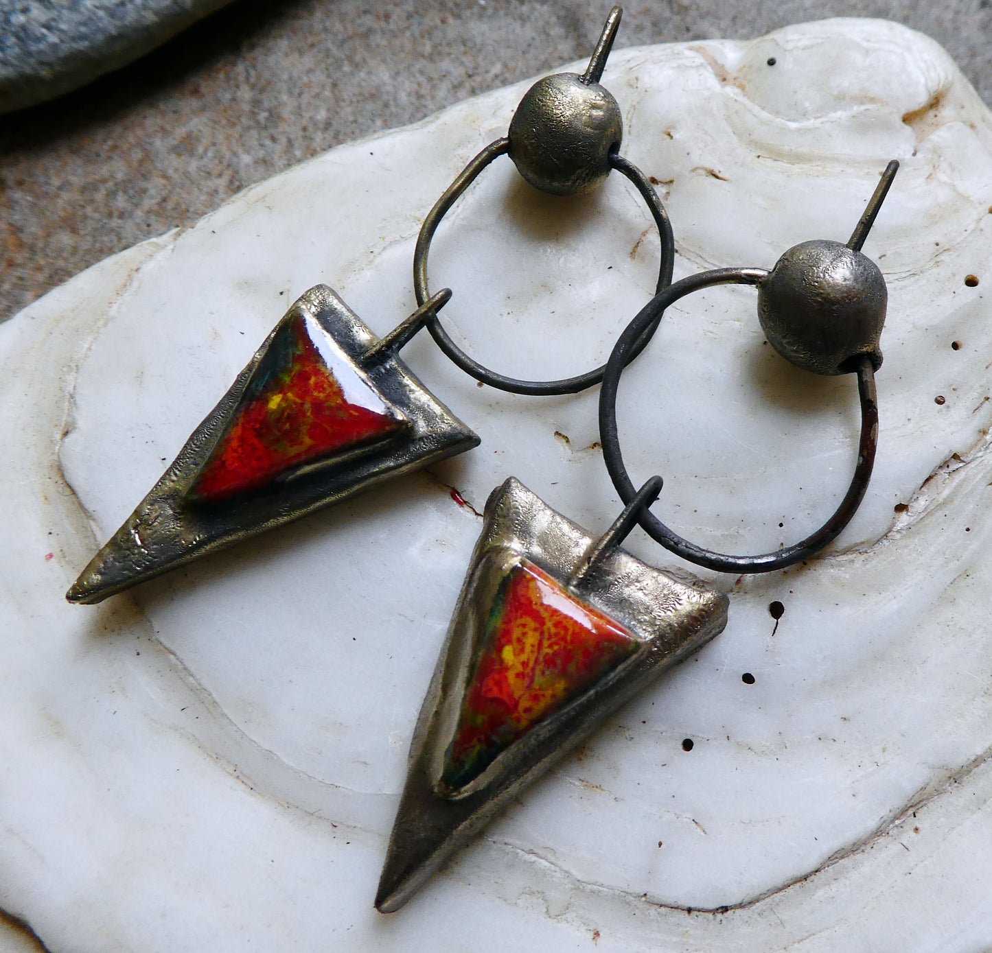 Ceramic Moulded Bobble and Triangle Dangles - Firecracker