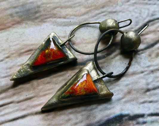 Ceramic Moulded Bobble and Triangle Dangles - Firecracker