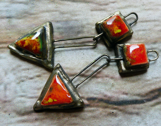 Ceramic Moulded Square and Triangle Dangles - Firecracker