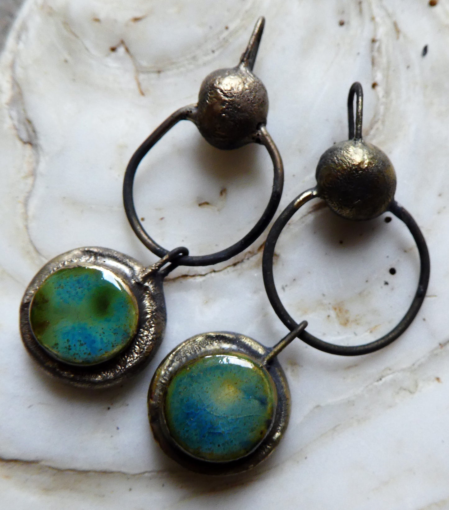 Ceramic Moulded Bobble and Triangle Dangles - Blue Azure