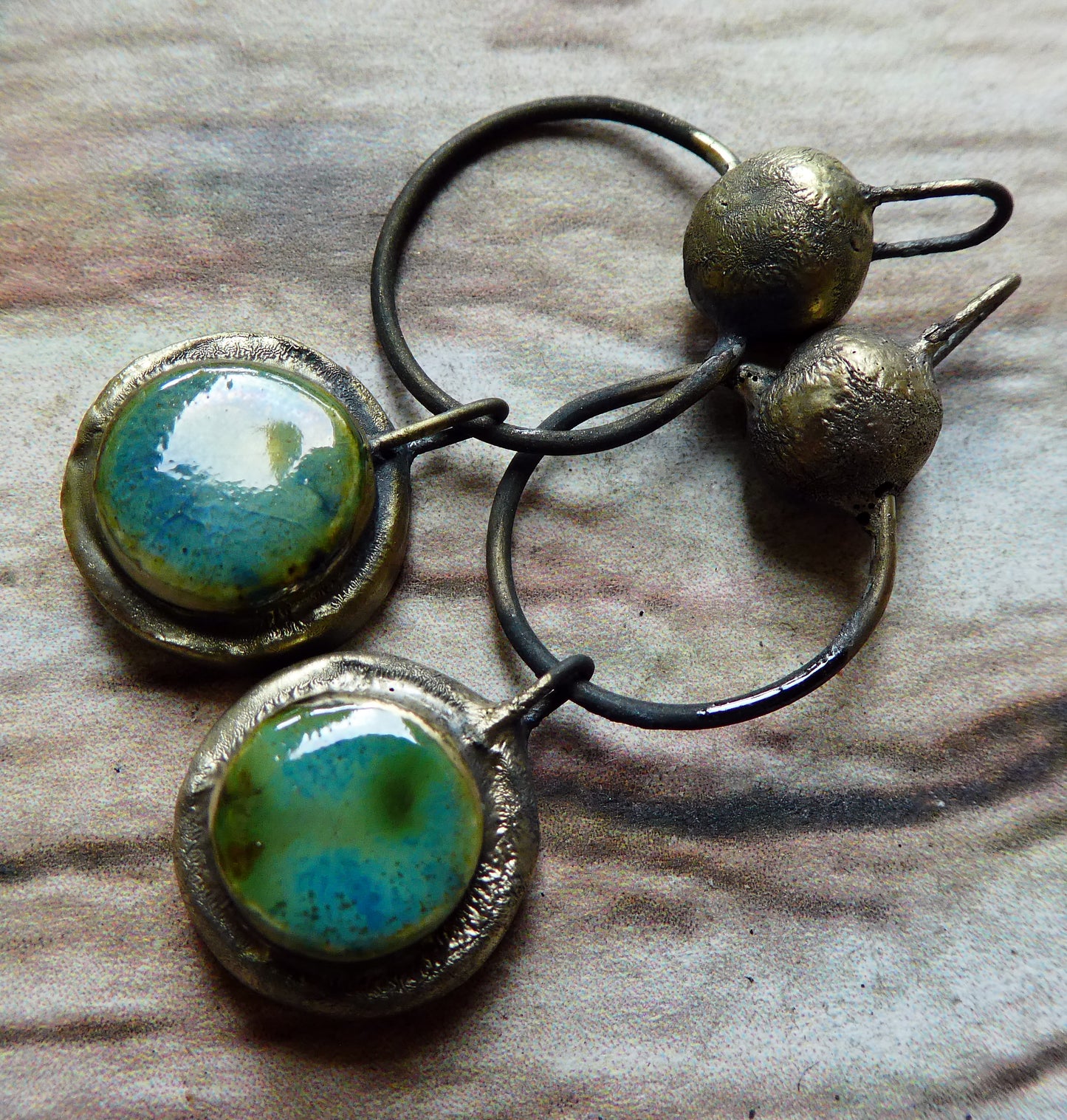 Ceramic Moulded Bobble and Triangle Dangles - Blue Azure