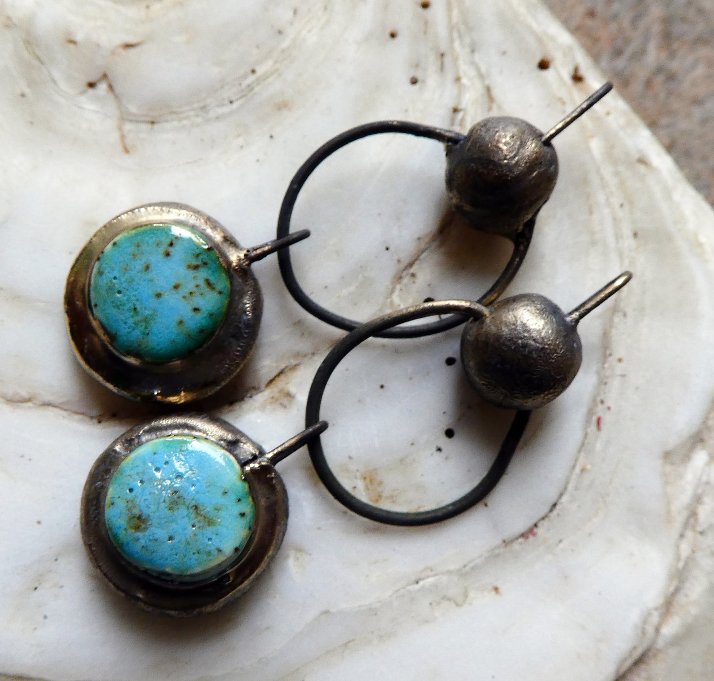 Ceramic Moulded Bobble and Triangle Dangles - Turquoise Sandstone