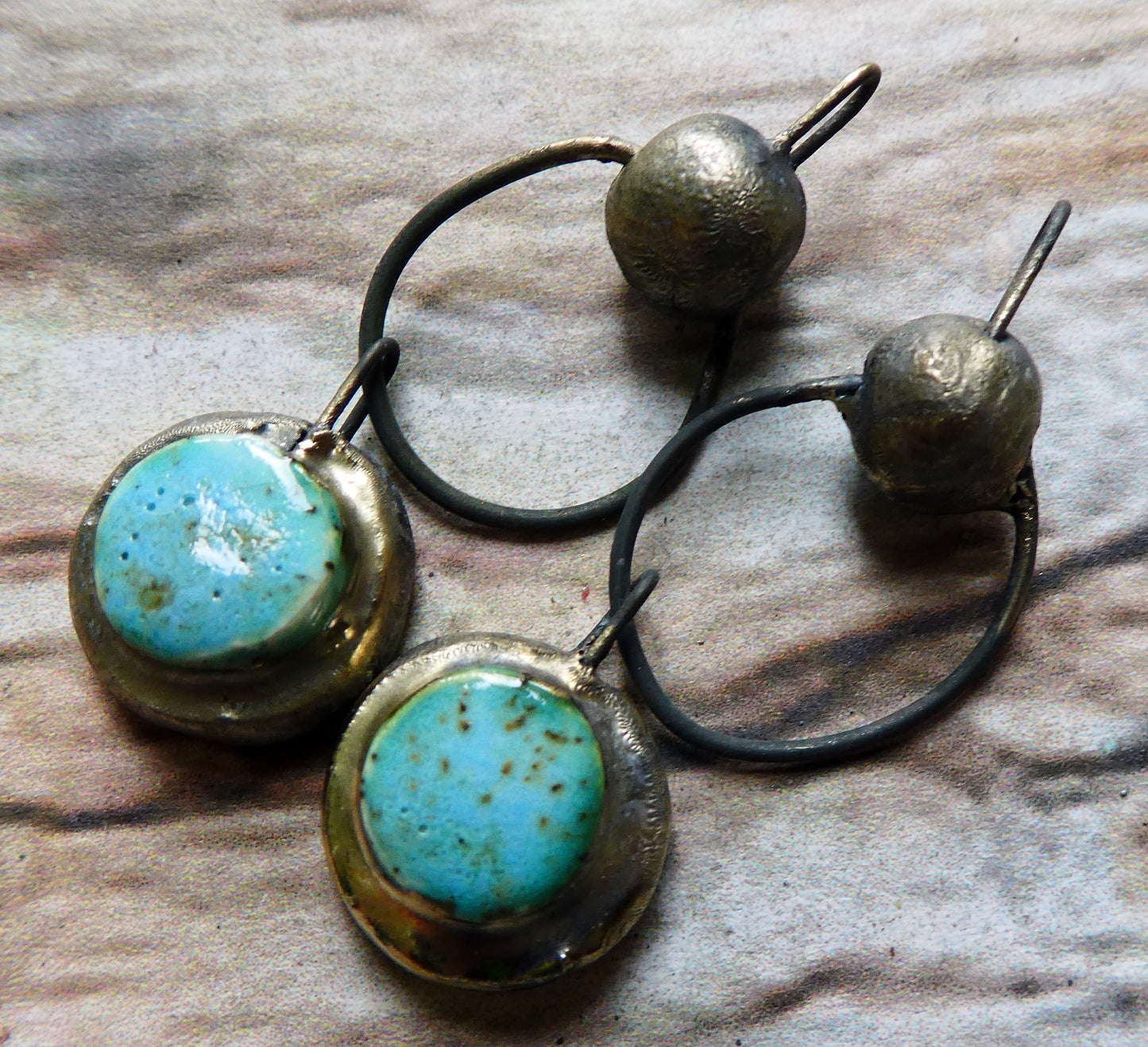 Ceramic Moulded Bobble and Triangle Dangles - Turquoise Sandstone