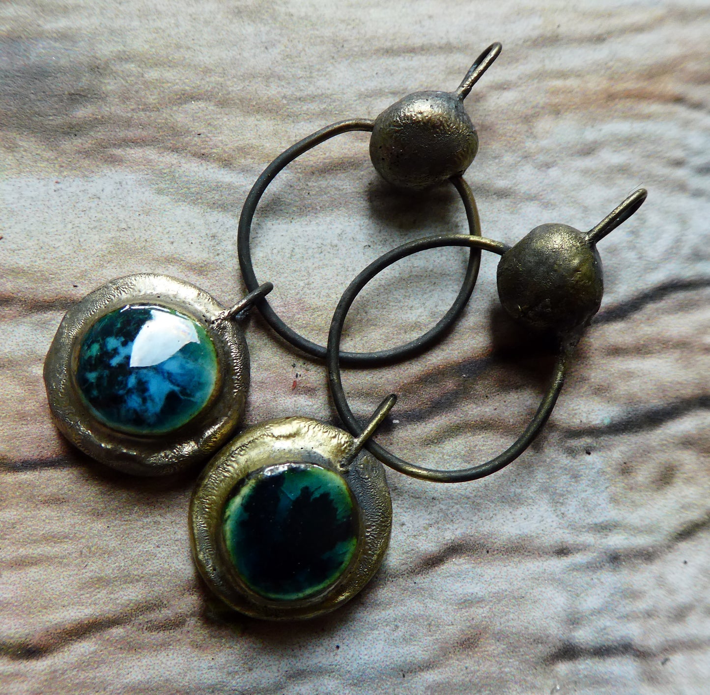 Ceramic Moulded Bobble and Triangle Dangles - Ocean Mist