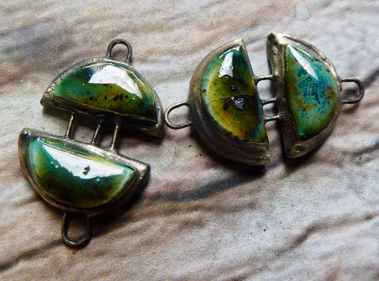 Ceramic Moulded Double Semi Circle Connectors-Lotus Blossom