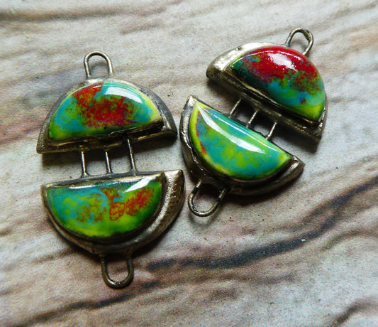 Ceramic Moulded Double Semi Circle Connectors-Cherry Limeade