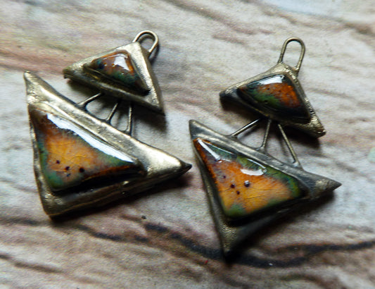 Ceramic Moulded Double Triangle Charms -Amber Ash