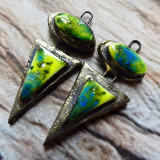 Ceramic Moulded Oval and Triangle Charms -Mardi Gras