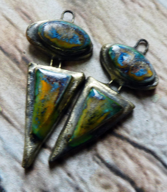 Ceramic Moulded Oval and Triangle Charms - Outer Space