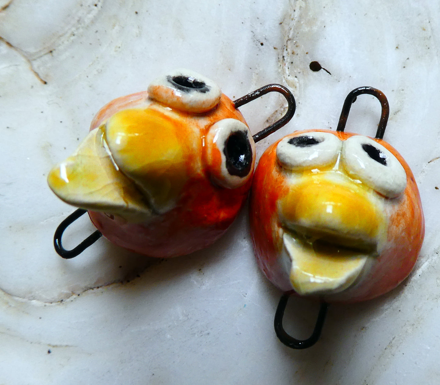 Ceramic Bird Face Connectors - Mandarin